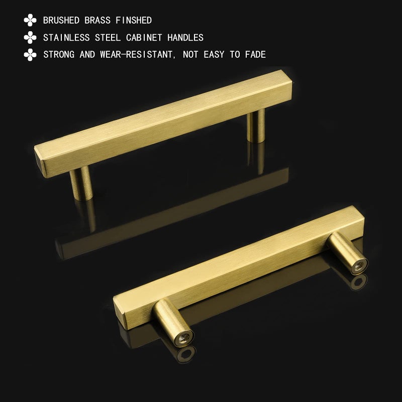 Goldenwarm 15 Pack Gold Cabinet Handles 3-3/4"(96mm) Brushed Brass Cabinet Pulls T Bar Drawer Pulls for Kitchen Cupboard & Drawer Hardware - Image 3